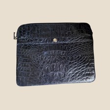 Lodis Black Croc Embossed Leather Laptop Sleeve Tech Clutch Case picture