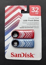 *NEW* Sandisk Cruzer Dial 32GB USB Flash Drive 2 pack: Red + Blue Stripes picture