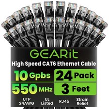GEARit Cat6 Patch Cables Cat 6 Ethernet Cable 3 ft 24-Pack Black picture