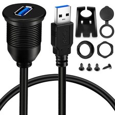 BATIGE Single Port USB 3.0 Male to Female AUX Car Mount Flush Cable 3ft picture