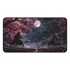 Samurai Duel Cherry Blossom Desk Mat — Moonlit Anime Gaming Mouse Pad picture