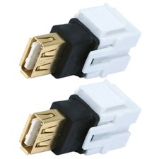 2x Keystone Jack USB 2.0 A Female to A Female Coupler Extension Flush Type White picture