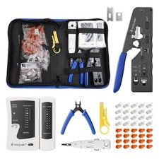 RJ45 Crimper Kit Pass-Through Cat7 Cat6a Cat6 Cat5e Cable Tester Punch Down picture
