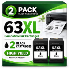 2PK 63XL Black Ink Cartridge For HP Envy 4520 4520 Officejet 5220 5258 4650 3830 picture