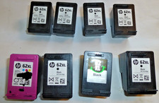 Lot of 8 HP 62XL Empty Virgin Cartridges, 7 Black XL,  & 1 Tricolor picture