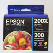 🖨️ Genuine Epson 200XL Black + 200 CMY Ink 4-Pack Open Box Exp 02/2027 OEM picture