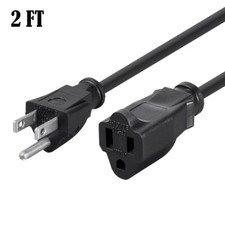 2ft Power Extension Cord Cable 3-Prong AC US Grounded NEMA 5-15P to 5-15R 16AWG picture