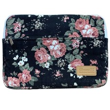 Canvaslife Canvas Black Pink White Floral Zippered Laptop Case w Interior Pocket picture