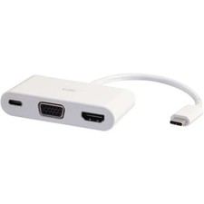 C2G USB C to HDMI and VGA Adapter Converter with Power Delivery - White picture