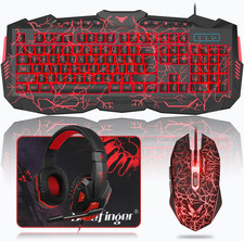 Gaming Keyboard Mouse Headset Combo, USB Wired Crack Backlit,114 Keys Letters Gl picture