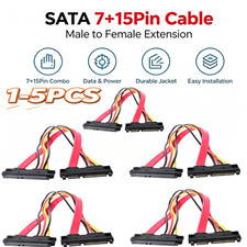 SATA 7+15 Pin Extension Cable Male to Female 22 Pin Data Power for HDD SSD 1-5x picture