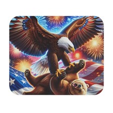 Patriotic Eagle Humbles Russian Bear Funny Mouse Pad, Great Gift, Office Decor picture