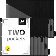 Binder Dividers 12 Pcs 3 Ring 2 Pockets Tabs Black EI-Epakh 4825 Rings Binders picture