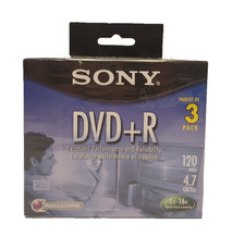Sony DVD+R 4.7GB 120min 1x-16x AccuCORE Blank Media Discs 3-Pack New Sealed picture