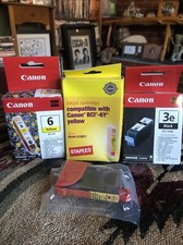 NEW OEM Canon BCI-3eY Yellow Ink Cartridge Bonus 3e Black + Staples Ink FreeShip picture