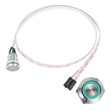 Chassis Metal Button 12mm Ring Green LED Power Button 60cm Wire Silver picture