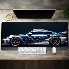 Large White Sports Car Gaming Mouse Pad Anti-Slip Waterproof Desk Mat XL picture