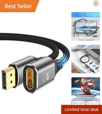 Durable 1.5 Ft DisplayPort Extension Cable - 8K@60Hz, Waterproof Braided Grey picture