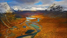 Landscape forest snowy mountain peak river trees clouds Custom Gaming Mat Desk picture