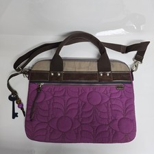 Fossil Key-Per Laptop Bag Purple Quilted Floral Crossbody Messenger Boho picture