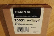 09-2023 GENUINE EPSON T6031 PHOTO BLACK 220ml INK STYLUS PRO 7800 9800 7880 9880 picture
