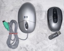 Lot of 2 - Vintage HP Silver Wired Mouse & Dynex Wireless Mouse w/ USB Receiver picture