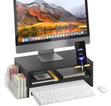 TEAMIX 2 Tiers Wood Monitor Stand Riser with Phone Holder & Side Pen Holder picture
