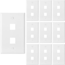 Bates 2 Port Keystone Wall Plate - 10 Pack, White Ethernet Wall Cover, Dual Gang picture