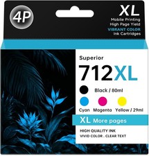 712XL Ink 4-Pack for HP DesignJet T210 T230 T630 T650 Black Cyan Magenta Yellow picture