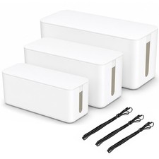 3 PCS White Large Cable Management Box Set Cord Wire Hider Power Strip Hub picture