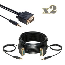 2-Pack - 50FT SVGA M/M Cable + 3.5mm Aux Audio Jack for Monitor, PC, Project TV picture