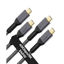 2 Pack USB4 Thunderbolt 4 Cable 3.3Ft 40Gbps 240W 8K Black Braided Nylon picture