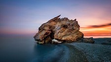 Landscape rocks coast sea orange sky sunset glow water Custom Gaming Mat Desk picture