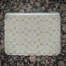 Coach Signature Canvas Tablet Sleeve Case Beige Tan with Pink Interior 11 x 9 picture