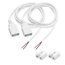 2Pcs USB Plug Pigtail, 1M/3.2FT Female 22 AWG 5V 3A with Wire Connector, White picture