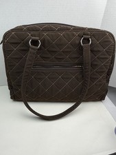 Vera Bradley Laptop Tote Bag 16”Commuter Brown Quilted Microfiber Flower Lining picture