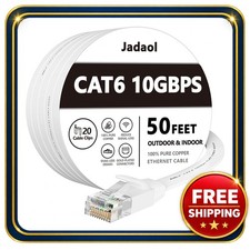 Ethernet Cable 50FT Cat6 Flat RJ45 Network Patch White picture