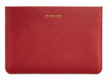 Michael Kors Saffiano Leather Laptop Sleeve Case Red MacBook Air 11 Gold Lining picture