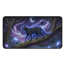 Mystic Black Cat Moonlight Desk Mat | Fantasy Nightscape picture