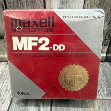 Maxell MF2DD 3.5 Floppy Disks 10 Pack Sealed Vintage 720KB DS/DD Sealed Unopened picture