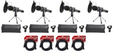 4 Audio Technica Dynamic Podcasting Podcast Microphones+Stands+Pop Filter+Cables picture
