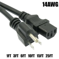 1, 3 6Ft 10Ft 15Ft 25Ft 14AWG 5-15P to IEC320 C13 PC Monitor 3-Prong Power Cable picture