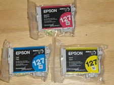 Genuine Epson 127 color set of 3 pack ink cartridges T127 Extra High Yield picture