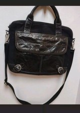 Vintage Fossil Black Leather  Canvas Crossbody Laptop Rugged Bag Men Travel  picture