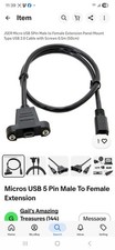 JSER Micro USB 5Pin Male to Female Panel Mount Extension Cable 0.5m Black picture