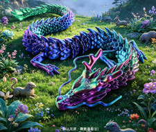 3D printed movable colorful purple dragon toy with joint mechanism 30/ 45/ 60cm picture