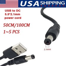 50cm/100cm USB to 5.5mm x 2.1mm Male Coaxial Barrel 5V DC Power Cable picture