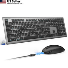 TECKNET 2.4G Rechargeable Ultra-Slim Wireless Keyboard and Mouse Combo Gray picture
