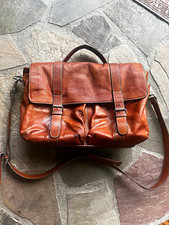 Cole Haan Brown Solid Leather Messenger Shoulder Briefcase Bag with laptop slot picture