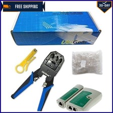 Ergonomic RJ45 Crimp Crimper with Cable Tester and 100 Connectors Included picture